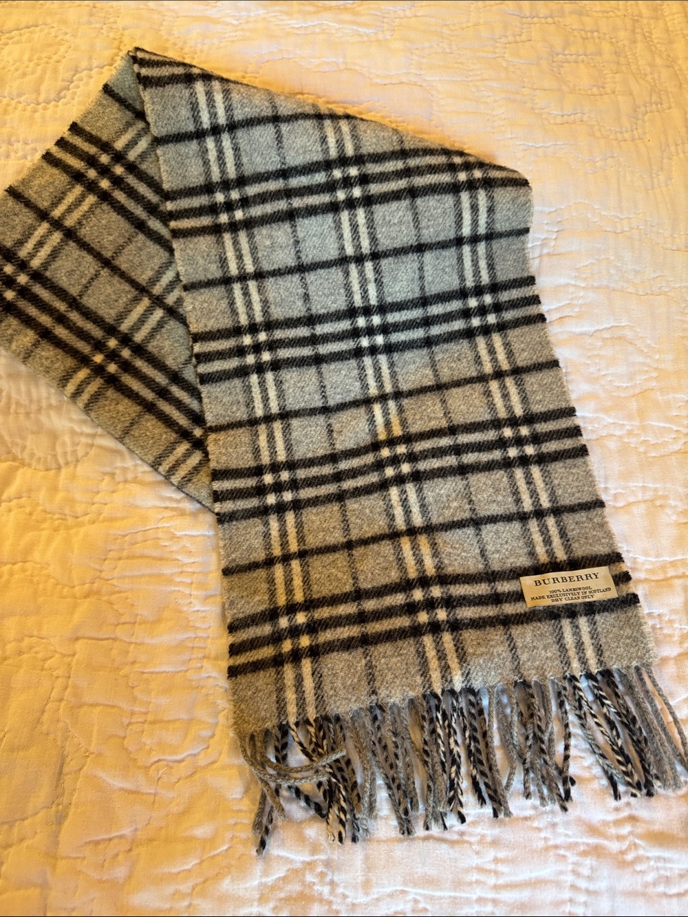 Burberry Gray and Black Plaid Cashmere Scarf